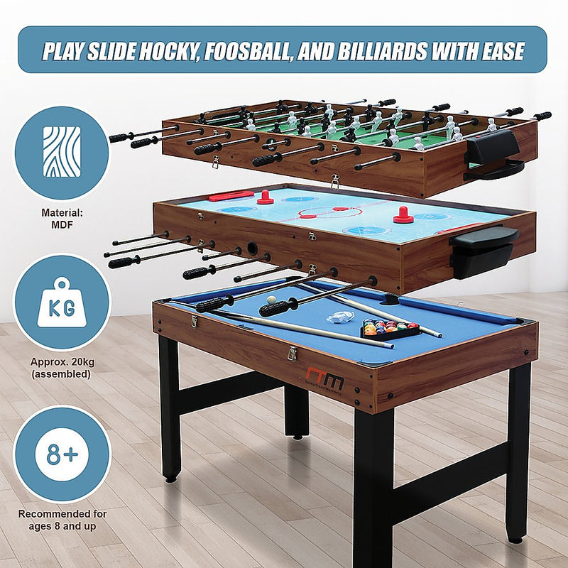 3-in-1 Combo Games Table with Foosball, Hockey and Pool (Wood finish - 4Ft / 1.22m)