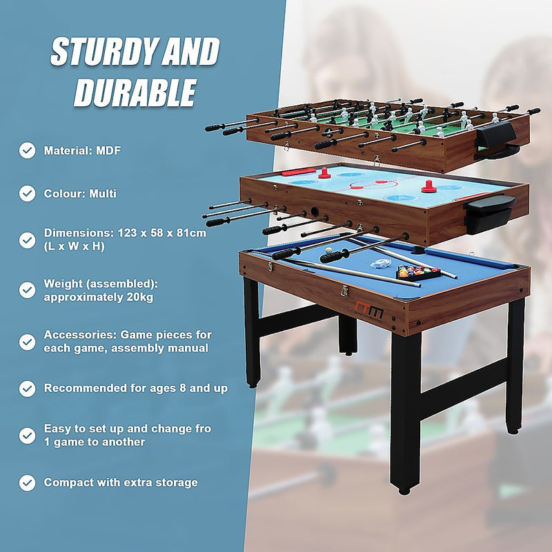 3-in-1 Combo Games Table with Foosball, Hockey and Pool (Wood finish - 4Ft / 1.22m)