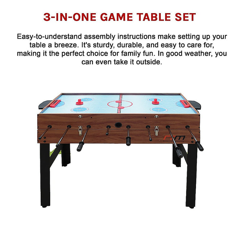 3-in-1 Combo Games Table with Foosball, Hockey and Pool (Wood finish - 4Ft / 1.22m)