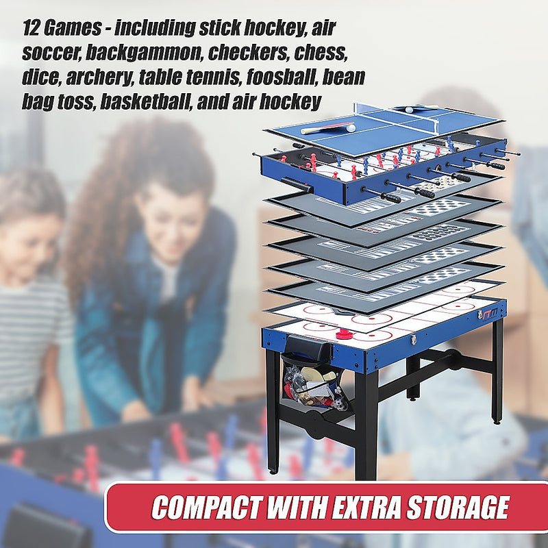 12-in-1 Combo Games Table inc. Foosball, Basketball, Hockey, Pool, Table Tennis & More (4Ft / 1.22m)