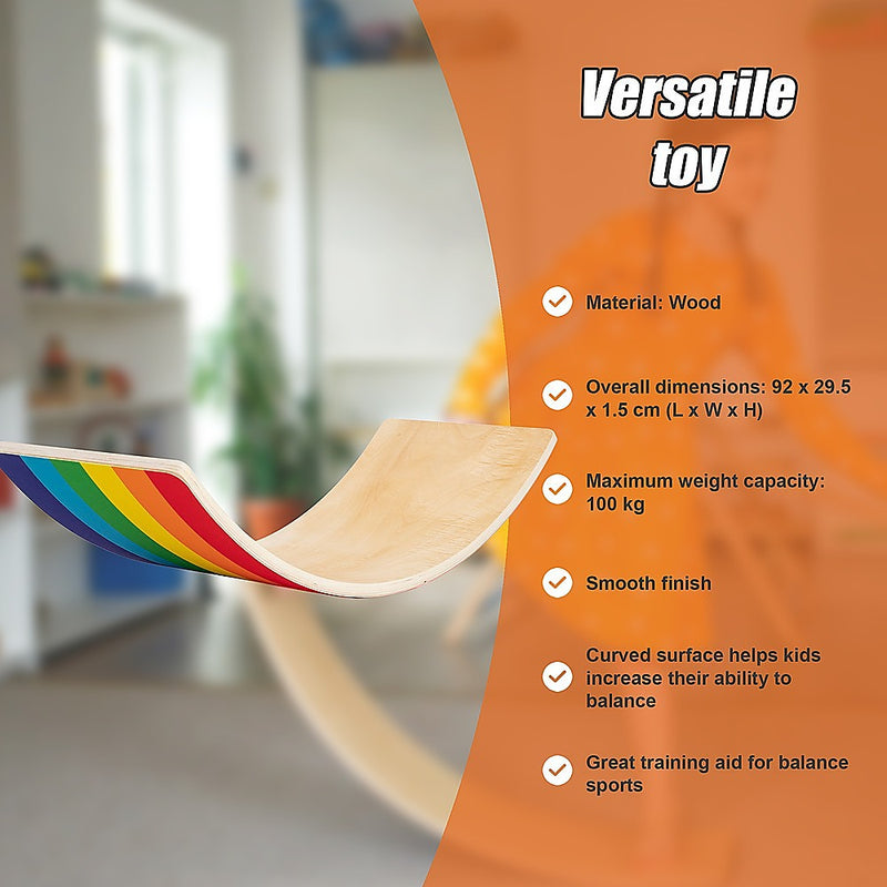Wooden Seesaw Balance Board - Gymnastics/Yoga/Fun (Vibrant Rainbow)
