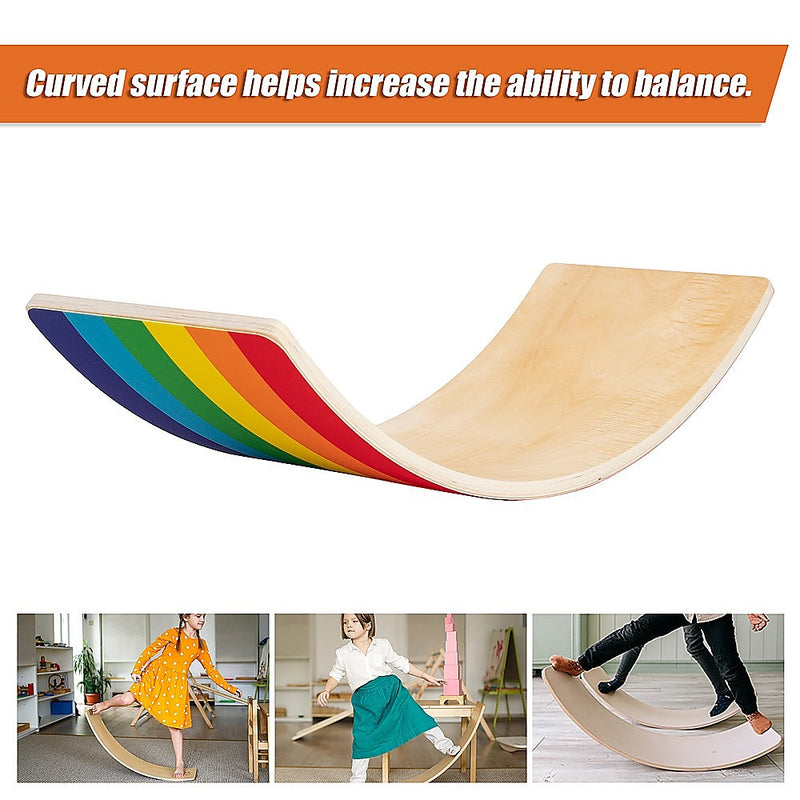 Wooden Seesaw Balance Board - Gymnastics/Yoga/Fun (Vibrant Rainbow)