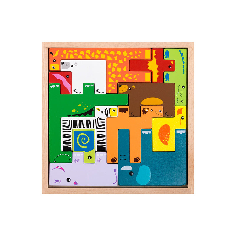 Kids Creative Wooden 3D Puzzle - Animal Shapes and Colours