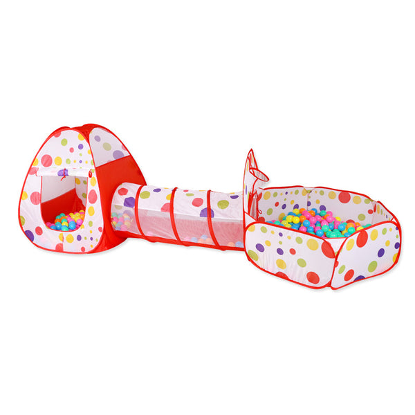 Kids Multi-Zone Foldable Ball Pit Play Tent with Tunnel (Red)