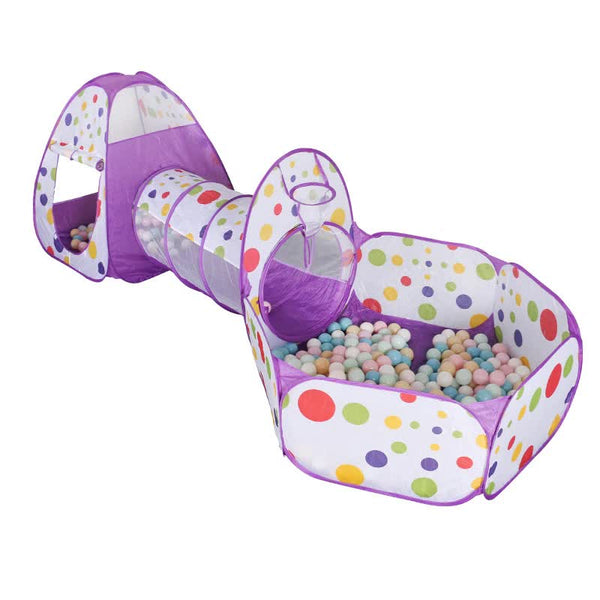 Kids Multi-Zone Foldable Ball Pit Play Tent with Tunnel (Purple)