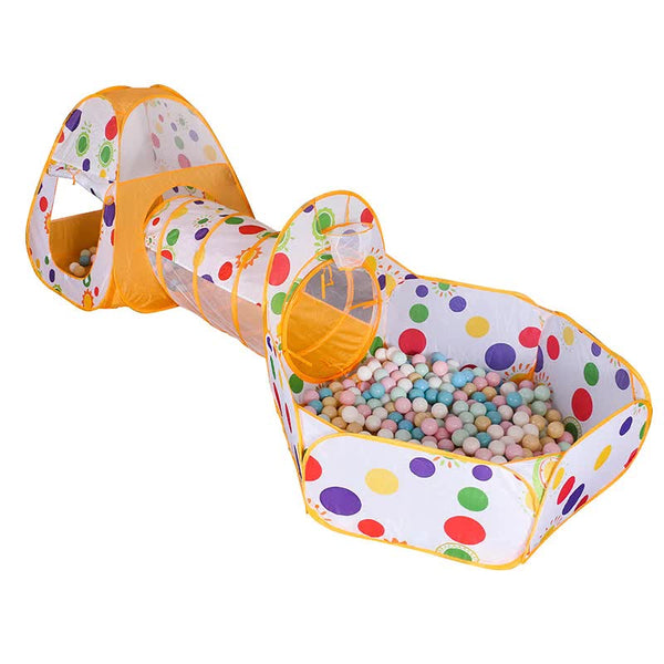 Kids Multi-Zone Foldable Ball Pit Play Tent with Tunnel (Orange)