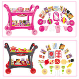 Kids Pretend Kitchen Serving Cart with Accessories and Dining Ware (Pink)