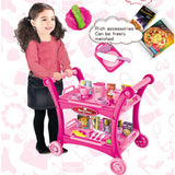 Kids Pretend Kitchen Serving Cart with Accessories and Dining Ware (Pink)