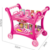 Kids Pretend Kitchen Serving Cart with Accessories and Dining Ware (Pink)