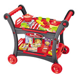Kids Pretend Kitchen Serving Cart with Accessories and Dining Ware (Red)