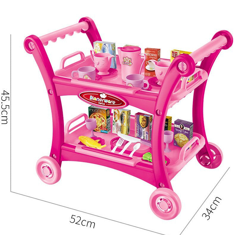 Kids Pretend Kitchen Serving Cart with Accessories and Dining Ware (Red)