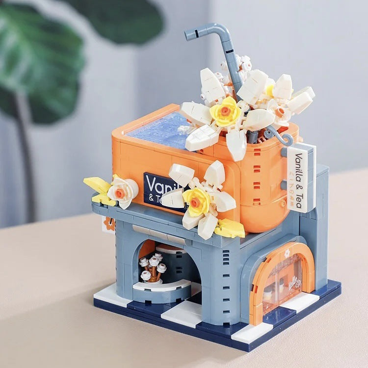 Enchanting Streetscape Creative Building Blocks - Milk Tea Shop