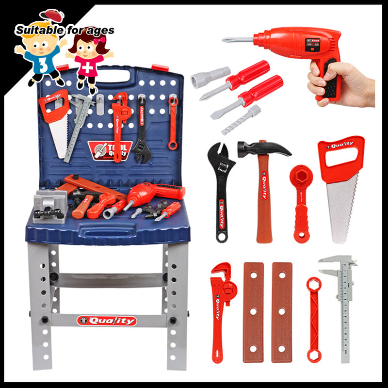 Kids Tool Box Work Bench with Battery Operated Drill Set and Accessories